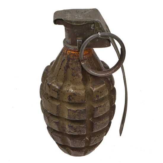 Original U.S. WWII Inert MkII Pineapple Grenade with Yellow Ring with M6A1 Fuze Original Items