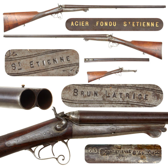 Original Late 19th Century French 14 Gauge Double Barrel Under Lever Hammer Shotgun Serial 502 by Brun Latrige of St-Étienne - circa 1885 Original Items