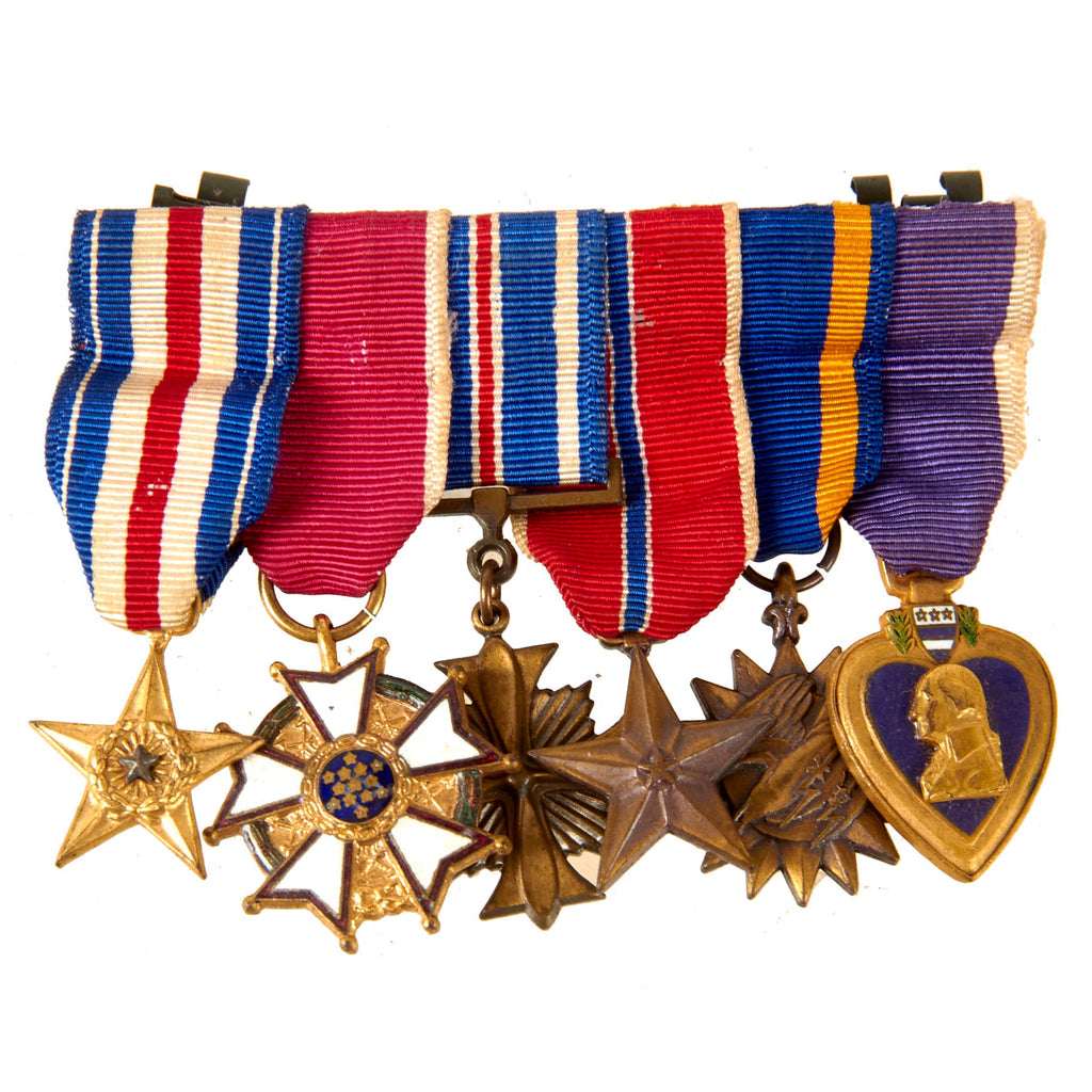 Original U.S. WWII Six-Place Mini-Medal Bar with DFC & Silver Star on Period Mount - Excellent Original Items