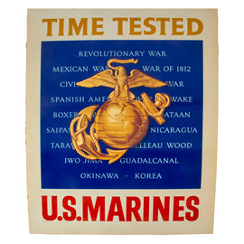 Original U.S. Vietnam War USMC “Time Tested” Metal Double-Sided Enlistment Sign - 29 ¾ x 39 ½”