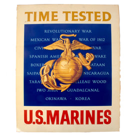 Original U.S. Vietnam War USMC “Time Tested” Metal Double-Sided Enlistment Sign - 29 ¾ x 39 ½”