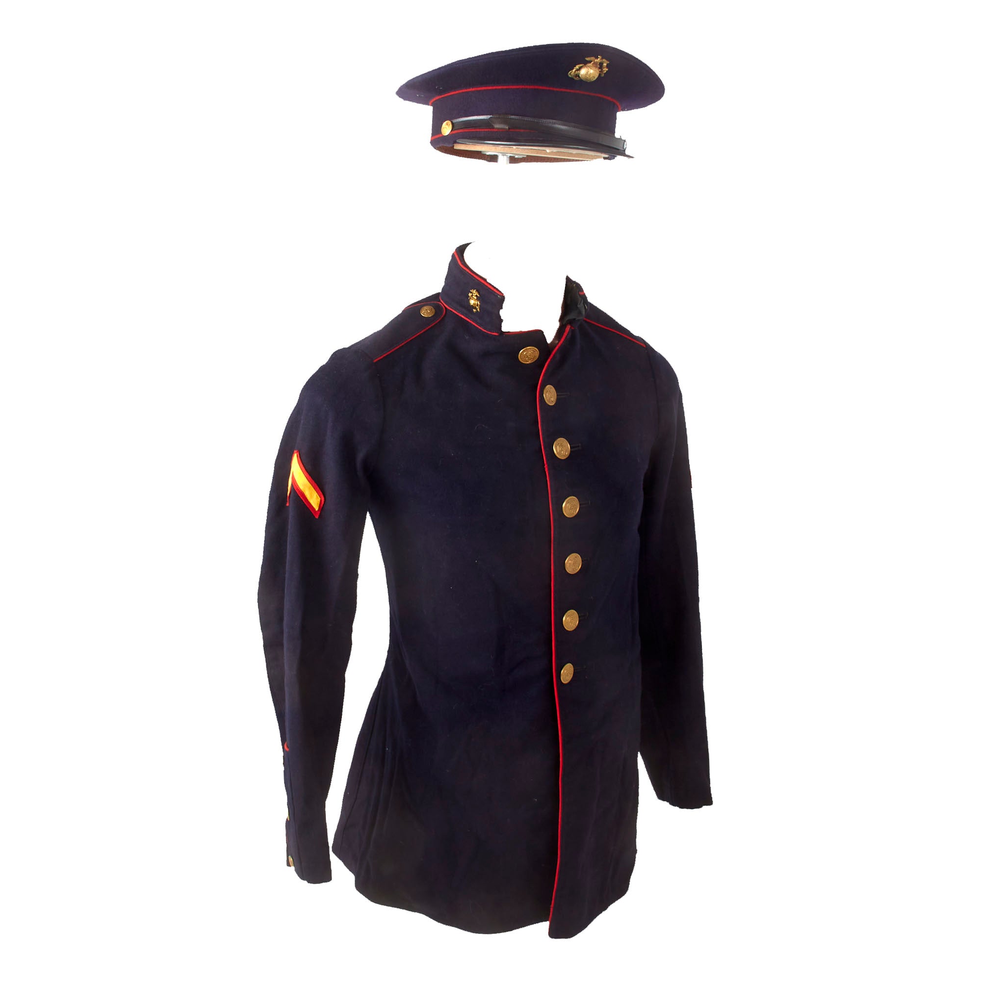 Original U.S. Pre-WWII USMC 1930s Named Dress Blue Tunic & Visor Cap