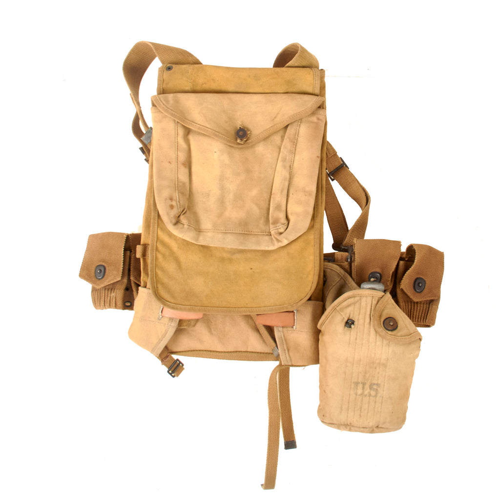 Original U.S. WWI Era USMC Belt Rig with Rare USMC Contract M1910 Haversack Original Items