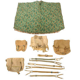 Original U.S. WWII USMC Field Gear Lot with Poncho, Paramarine Radio Pouch, P41 Pack, Suspenders, Etc.