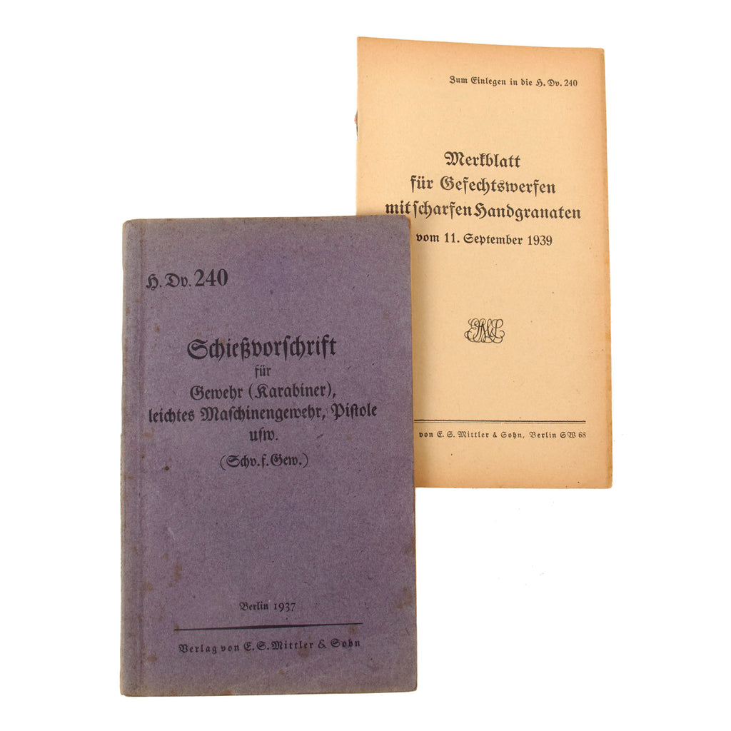 Original German Pre WWII Heer Army Infantry 1937 Dated H.Dv. 240 Field Shooting Manual with 1939 Dated Hand Grenade Insert Original Items