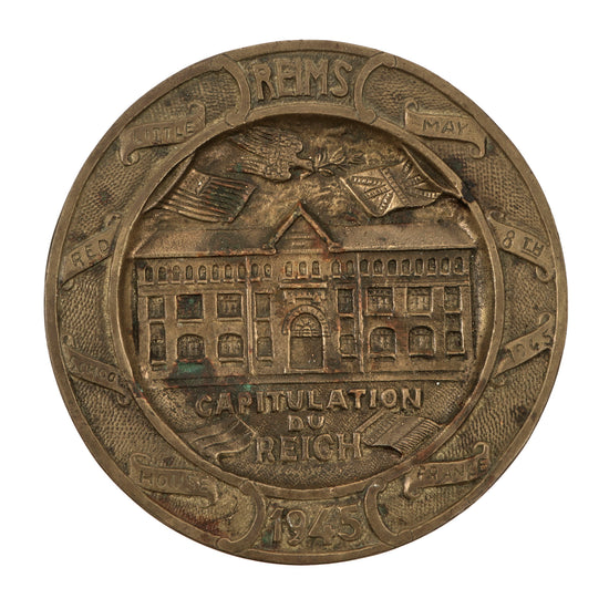 Original U.S. WWII Reims Capitulation German Surrender Commemorative Brass Plate marked DÉPOSÉ Original Items