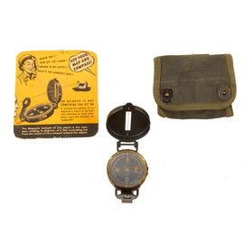 Original U.S. WWII US Army M1938 Lensatic Compass By Superior Magneto Co. With Pouch & Training Aid