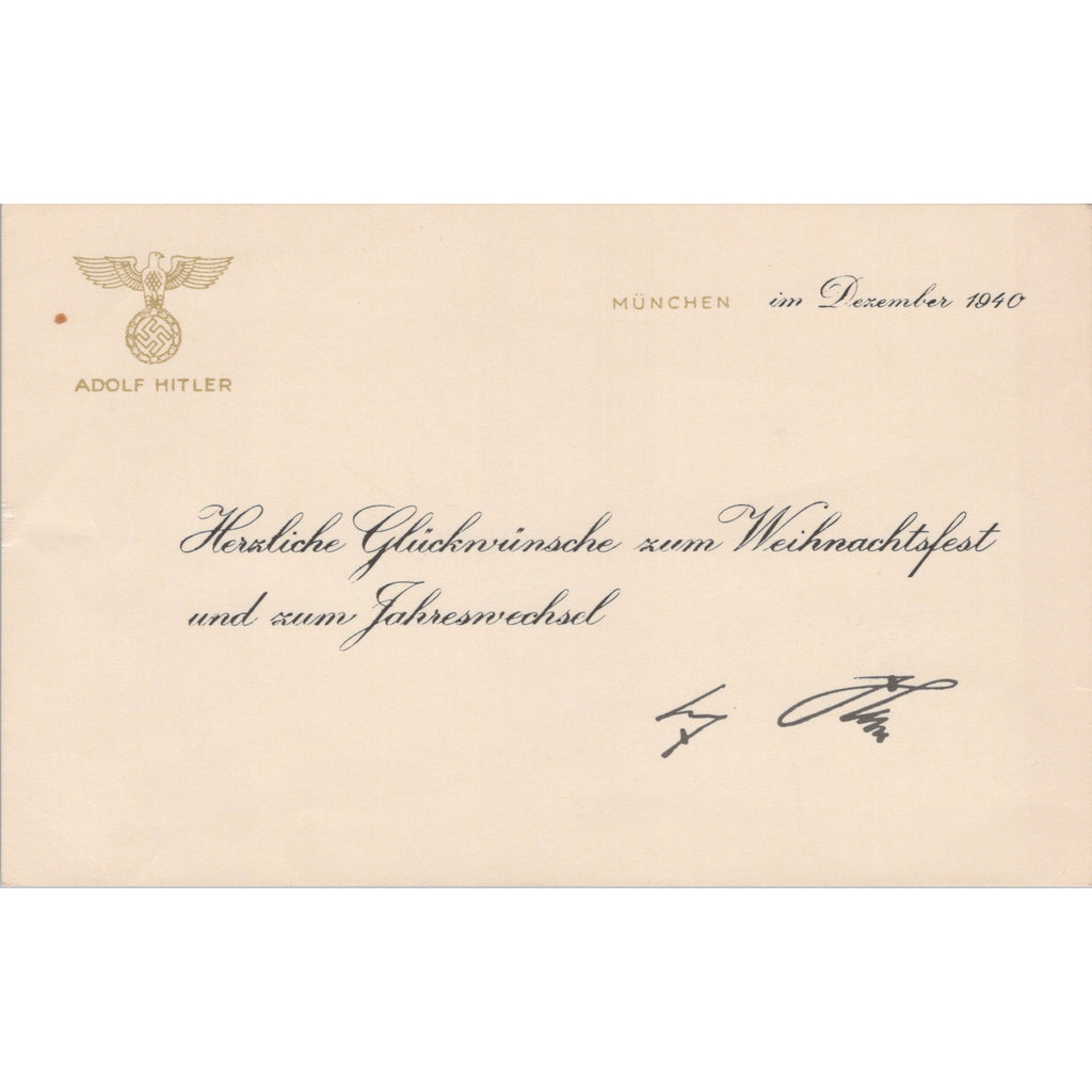 Original German WWII Der Führer Adolf Munich Office December 1940 Christmas and New Years Card - 7 5/8" x 4 3/4" Original Items