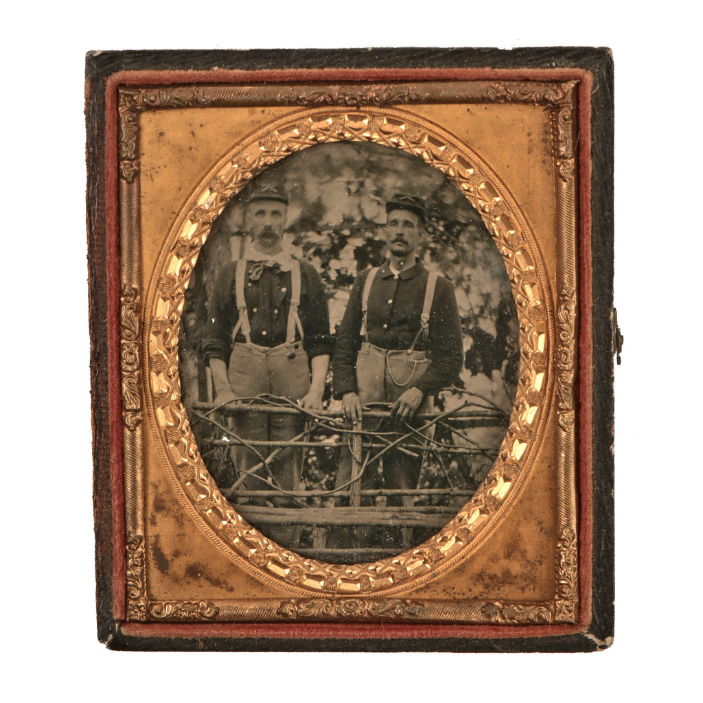 Original U.S. Indian Wars Outdoor Sixth Plate Tintype with Two Soldiers Wearing M1872 Kepis & Suspenders - C. 1870s Original Items