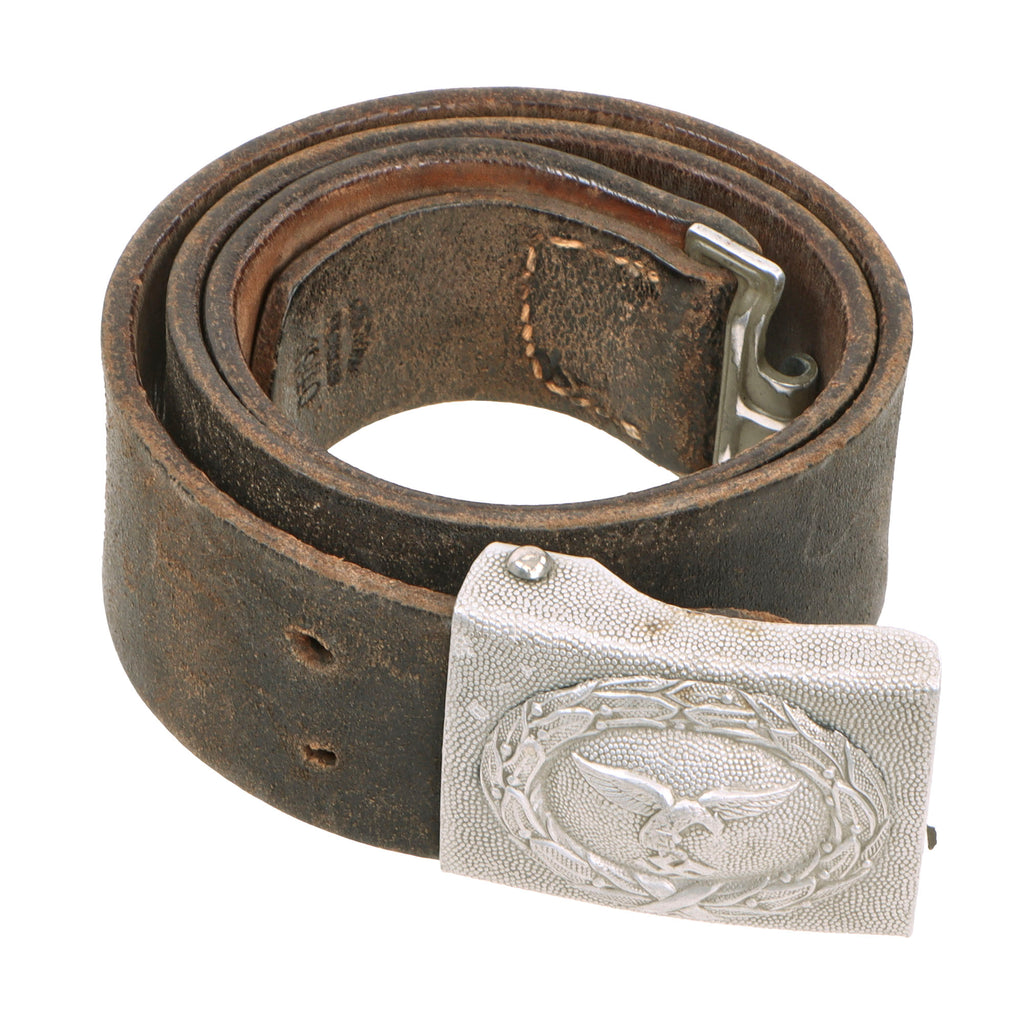 Original German WWII Luftwaffe 1940 Dated EM/NCO Leather Belt with Two Piece Pebbled Aluminum “Droop Tail” Buckle