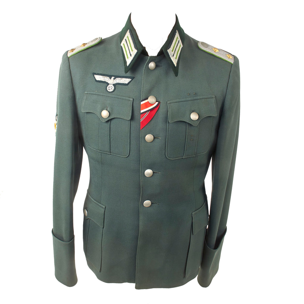 Original German WWII Heer Army Gebirgsjäger Hauptmann Officer M36 Field Uniform Tunic with Quilted Insulated Lining, Edelweiß Sleeve Badge and Award Ribbons