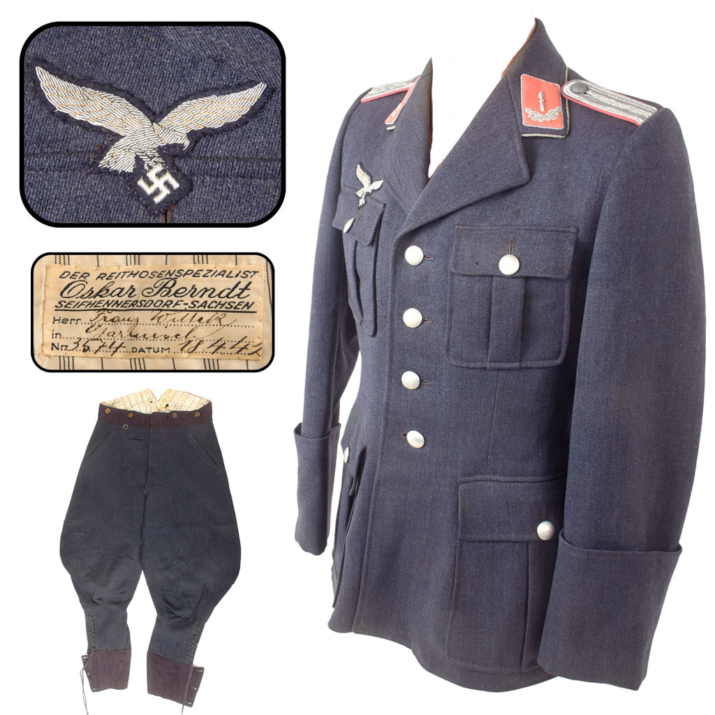 Original German WWII Luftwaffe Engineering Branch Ingenieur Officer Four Pocket Service Uniform Tunic with Named 1942 Dated Breeches