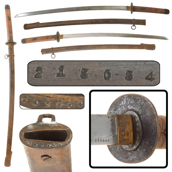 Original Late WWII Japanese Army Type 95 Wood "Pineapple" Handle NCO Katana Sword with Matching Scabbard, Serial No. 213034 Original Items