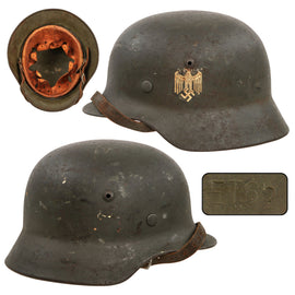 Original German WWII Heer Army Former Double Decal M35 Steel Helmet with Textured Overpaint, 1940 Dated 54cm Liner and Chinstrap, Stamped ET62