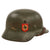 Original German WWII Ordnungspolizei Double Decal M35 Steel Combat Helmet with 1937 Dome Stamp, 1937 Dated 55cm Liner, and Broken Chinstrap, Stamped ET62