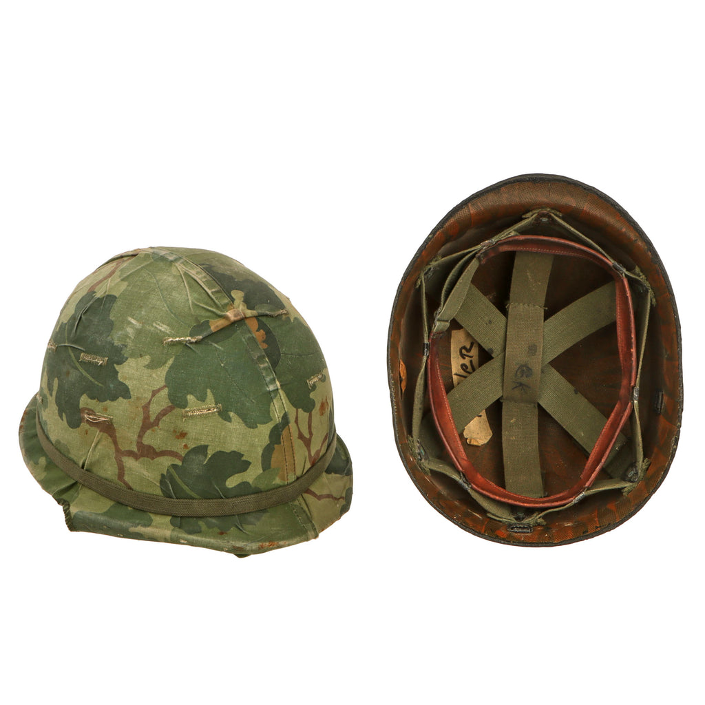 Original U.S. Vietnam War Era M1 Helmet with 1977-Dated Mitchell Pattern Camouflage Cover, Liner and Helmet Band - Complete