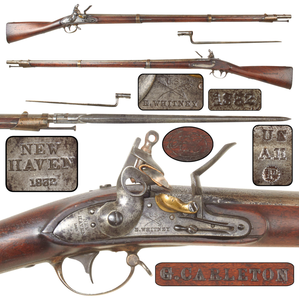 Original U.S. Springfield Model 1822 Eli Whitney Contract Flintlock Musket with Socket Bayonet, Lock and Barrel Dated 1832