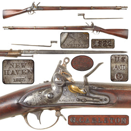 Original U.S. Springfield Model 1822 Eli Whitney Contract Flintlock Musket with Socket Bayonet, Lock and Barrel Dated 1832