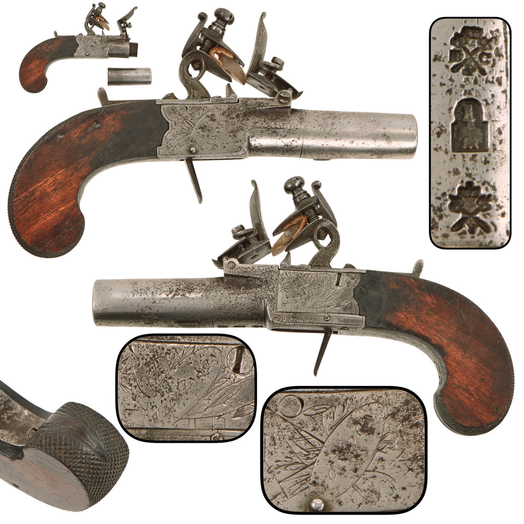Original British Flintlock Boxlock Vest Pocket Pistol by James Wilkinson of London with Hidden Trigger and Sliding Safety, Circa 1815
