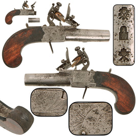 Original British Flintlock Boxlock Vest Pocket Pistol by James Wilkinson of London with Hidden Trigger and Sliding Safety, Circa 1815