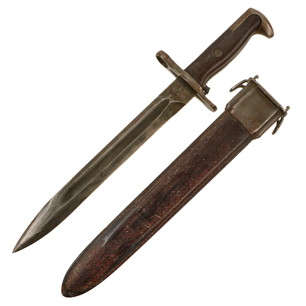 Original U.S. WWII M1 Garand 10 inch Bayonet by American Fork & Hoe with Rare Cutdown Detroit Gasket M3 Scabbard