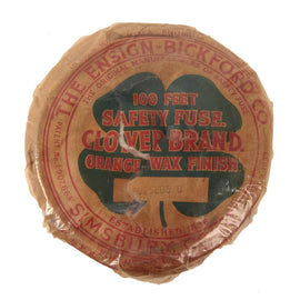 Original U.S. Pre-WWII Ensign-Bickford Co. Clover Brand 100 Feet Safety Fuse Roll in Original Wrapper - 1933 Patent