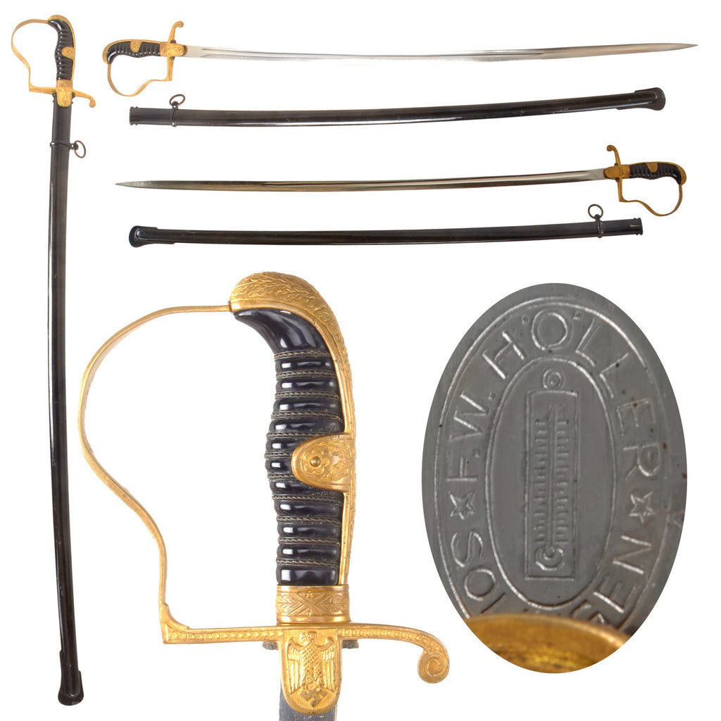 Original German WWII Army Officer Dove Head Sword by F. W. Höller of Solingen with Steel Scabbard Original Items