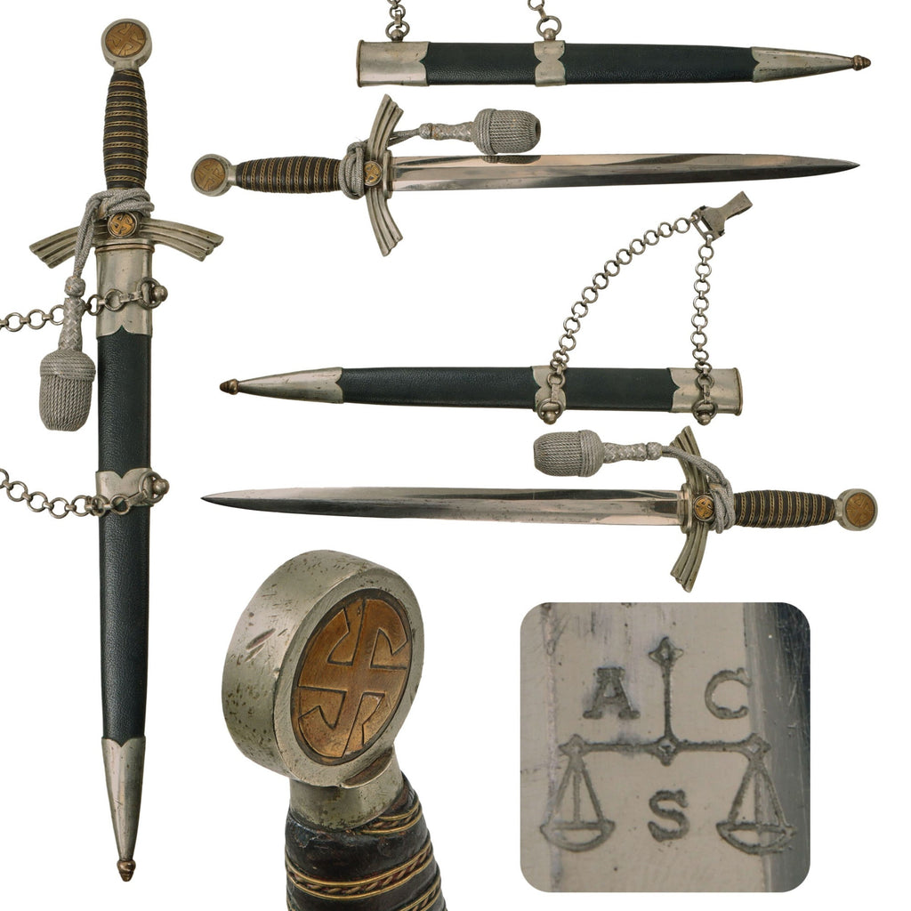Original German WWII Early 1st Model Luftwaffe Dagger by ALCOSO with Chain Clip Hanger and Portepee Knot Original Items
