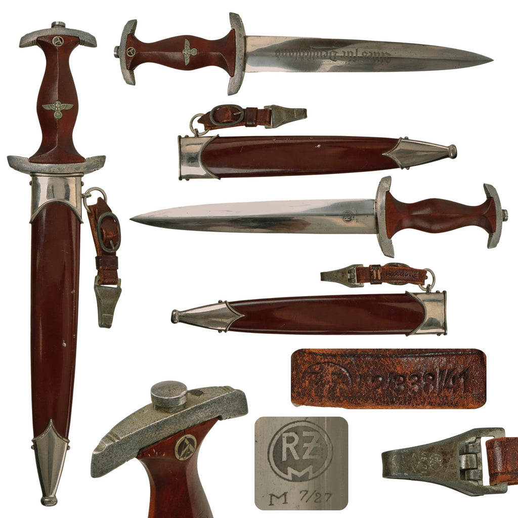 Original German WWII SA Dagger by Lauterjung & Sohn PUMA-Werk with Scabbard and Hanger - RZM M7/27 Original Items