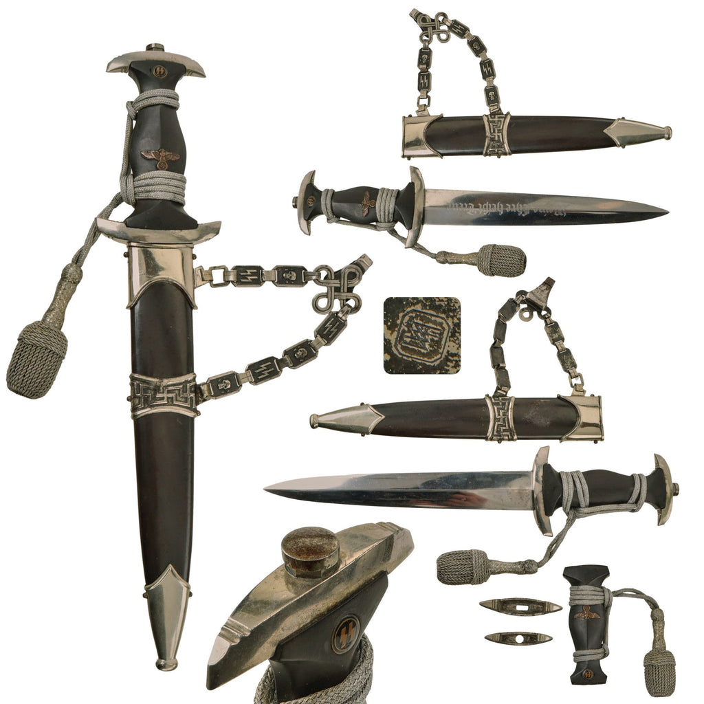 Original Rare German WWII Model 1936 Officer's Chained SS Dagger with Type II Chain, Scabbard, and Portepee Original Items