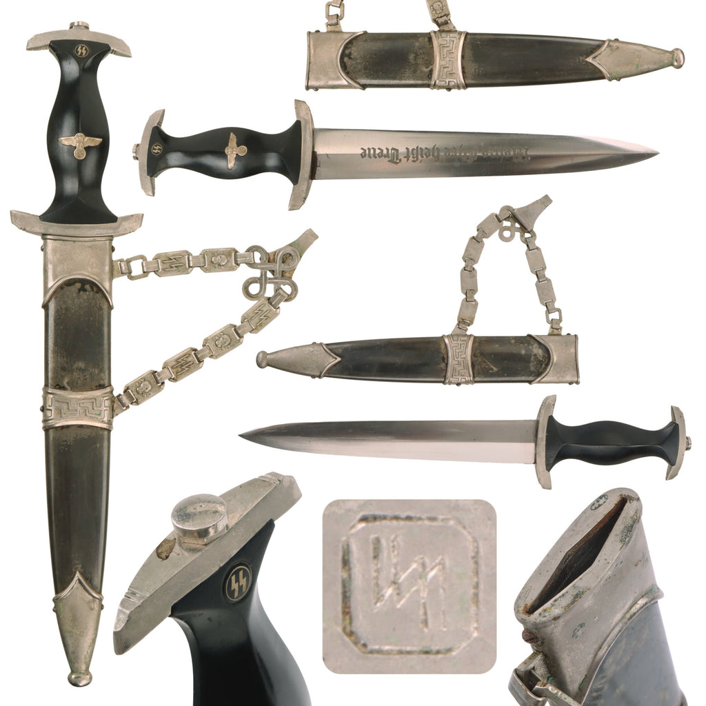 Original German WWII Rare Model 1936 Officer's Chained SS Dagger with Type I Chain & Scabbard Original Items