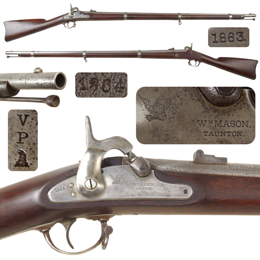 Original U.S. Civil War Springfield Model 1861 Contract Rifled Musket by William Mason - Dated 1863 / 1864 Original Items