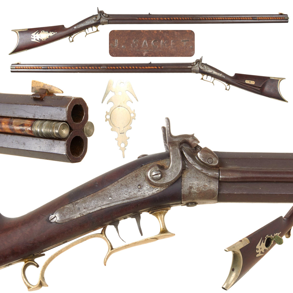 Original U.S. Percussion Over & Under Combination .42cal. Hunting Rifle & 36 Bore Fowler with Set Trigger by Jacob T. Sacket of Saegertown PA Original Items