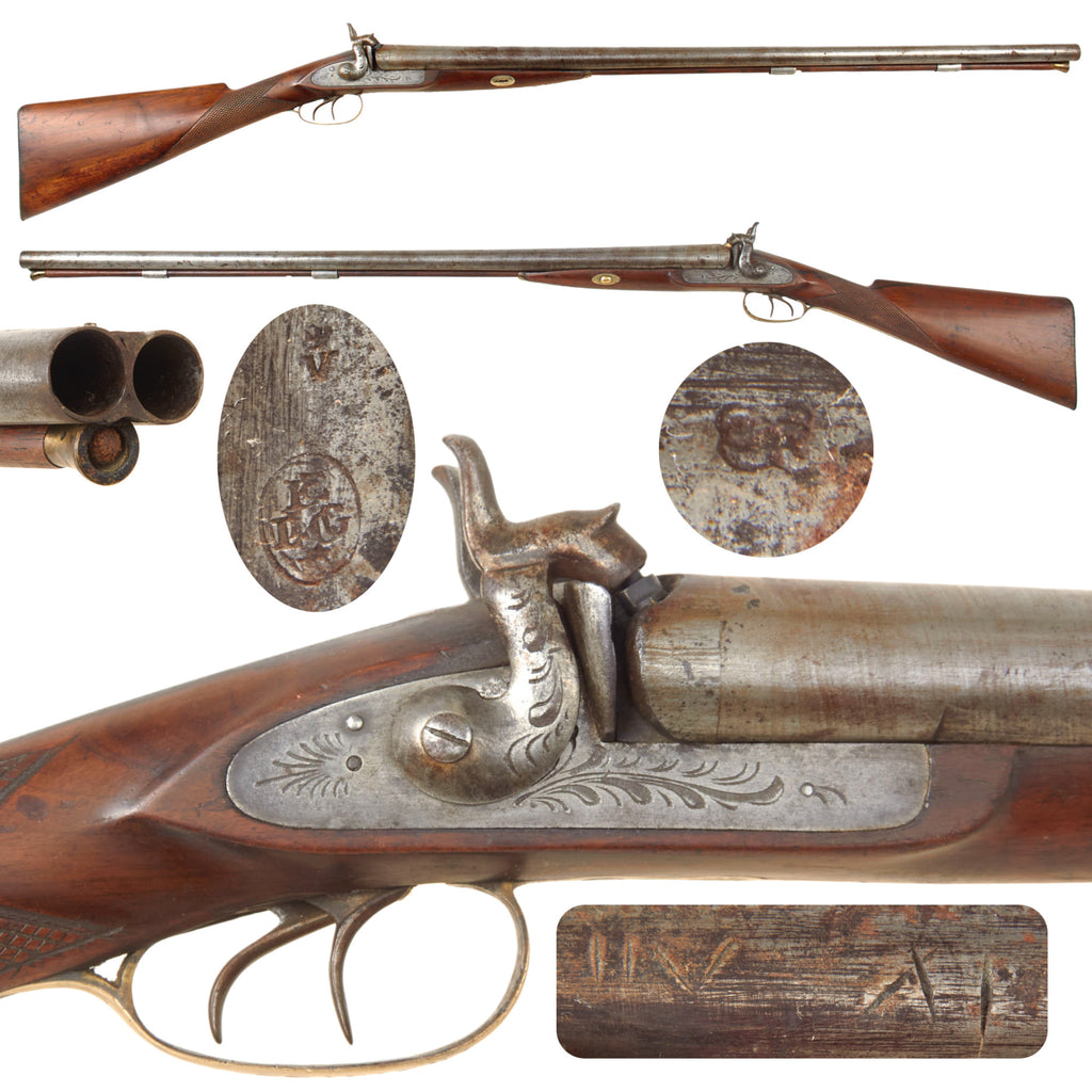 Original Belgian Double Barrel 11 Bore Percussion Fowling Piece for the U.S. Frontier Market with 33 Inch Barrels - circa 1850 Original Items
