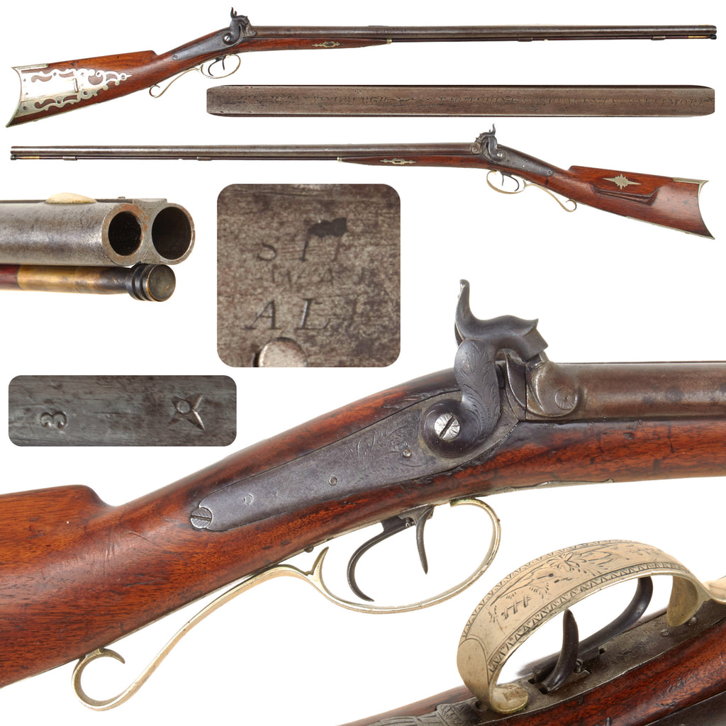Original 19th Century U.S. Double Barreled Cape Percussion Combination Gun Made in Lansingburgh, NY - Circa 1850 Original Items