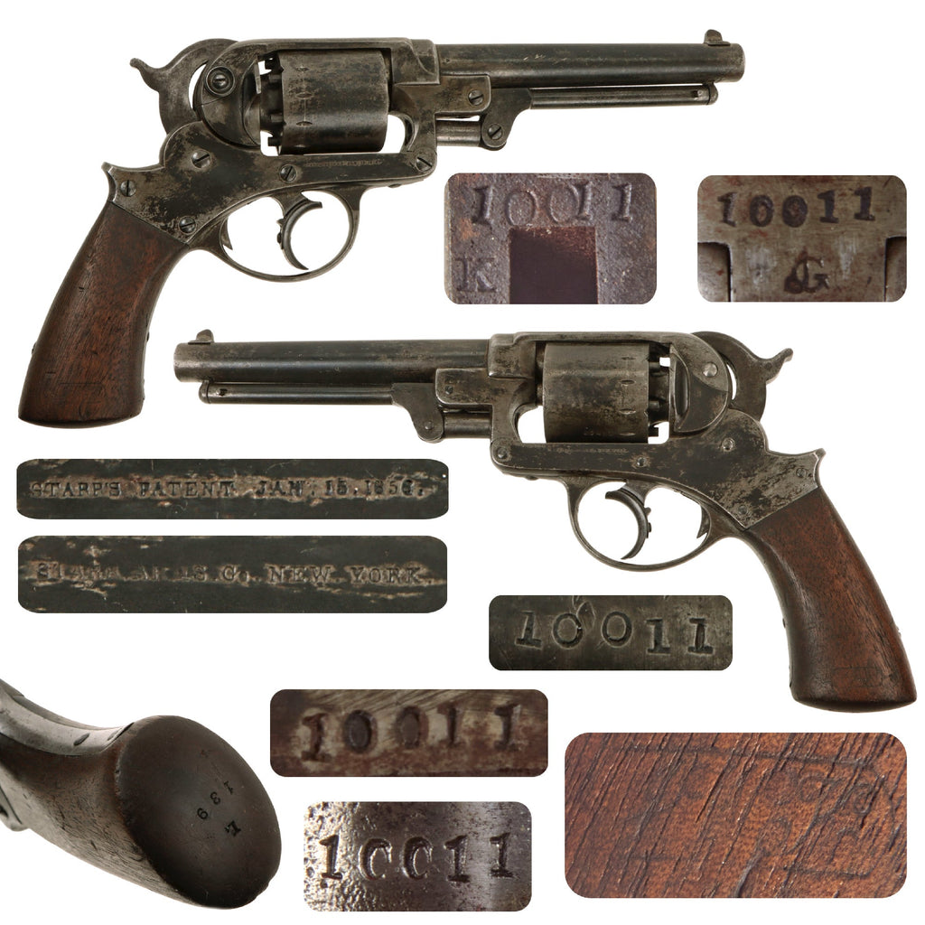 Original U.S. Civil War Starr Arms M1858 .44 Double Action Army Percussion Revolver with Grip Cartouches - Matching Serial 10011 Original Items