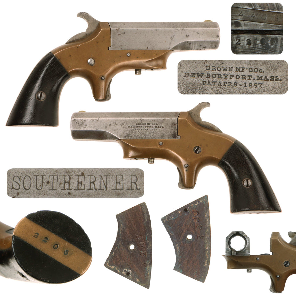 Original U.S. "Southerner" Single Shot Derringer by Brown Mfg. Co. in .41 Caliber Rimfire - Matching Serial 2206 Original Items