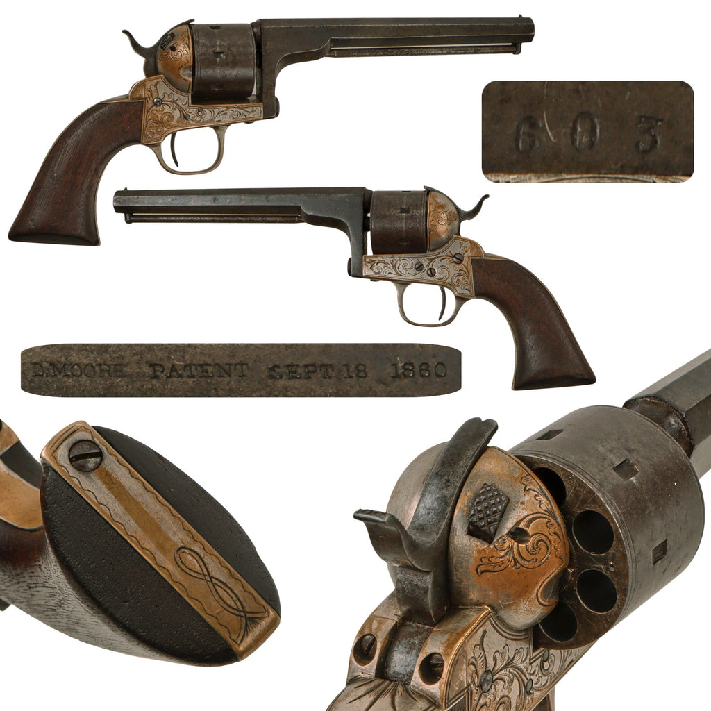 Original U.S. Civil War Moore 1860 Patent .32RF "Belt" Revolver Serial 603 with 6" Barrel - As used by Cole Younger during Northfield Bank Robbery Original Items