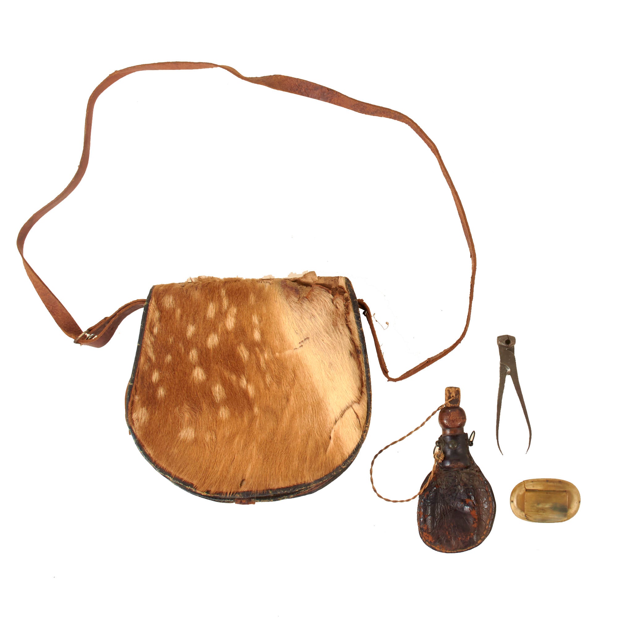 小物 Antique l Hunger Original U.S. Early 19th Century Era Hunting Bag Set with Deer