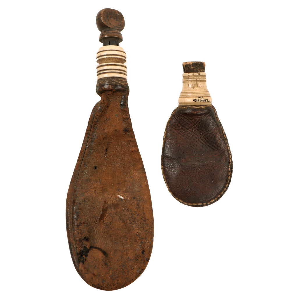 Original U.S. or British War of 1812 Era Shot Bags with Bone Spouts & Wooden Plugs - Lot of 2 Original Items
