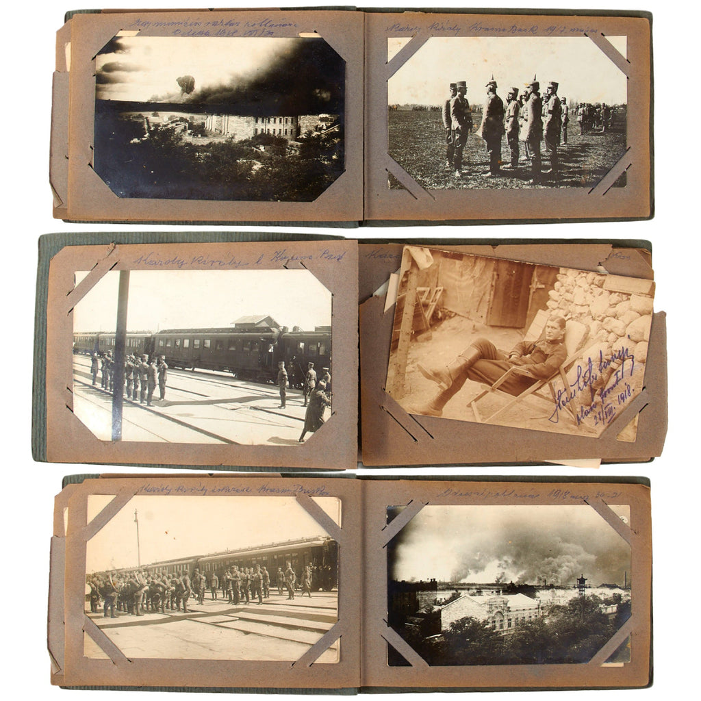 Original Austro-Hungarian WWI Small Photo Album with Shots of Soldiers & Destroyed Cities - Dated 1914-1918 - 14 Photographs Total Original Items