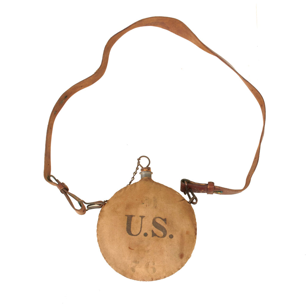 Original U.S. Pre-WWI California Unit-Marked M1878 Canteen with Name & Leather Shoulder Strap - Machine Gun Company, 7th Infantry Regiment, National Guard of California Original Items