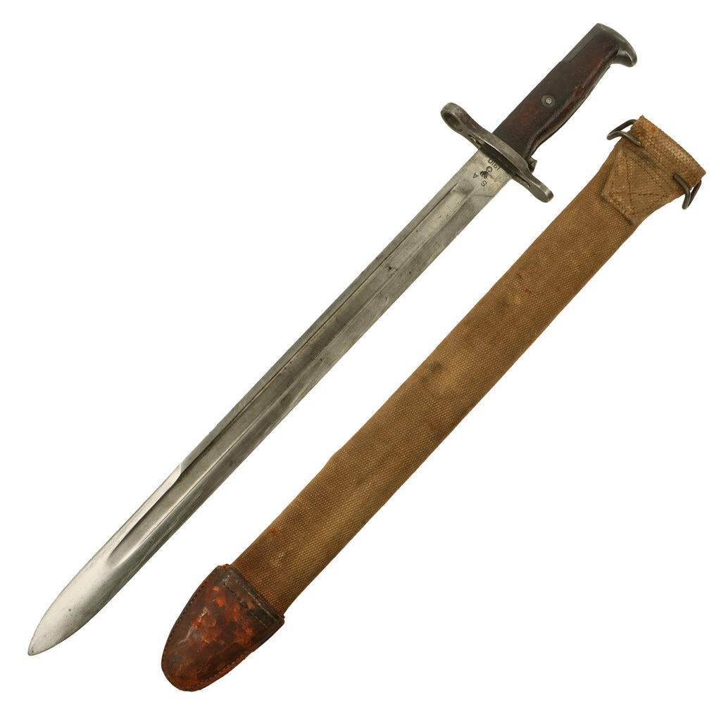 Original U.S. WWI M1905 Springfield Rifle 16" Bayonet by Springfield Armory with M1910 Scabbard - Dated 1910 Original Items