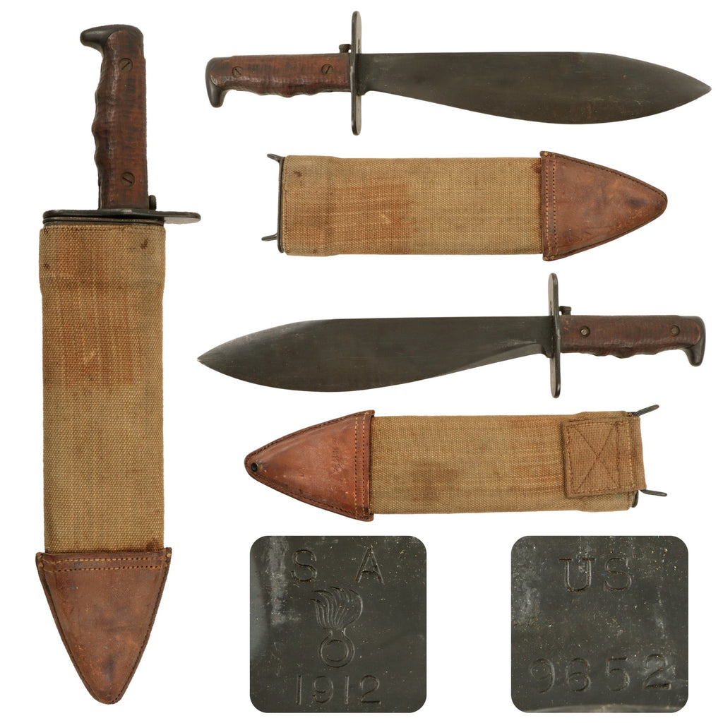 Original U.S. Pre-WWI Rare Model 1910 Bolo Knife by Springfield Armory with Locking Canvas Scabbard - Dated 1912 Original Items