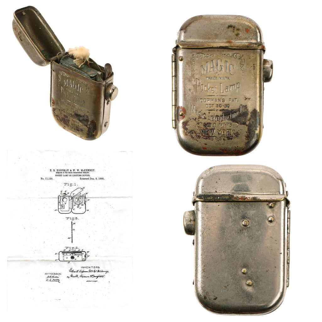 Original Spanish-American War Era “Magic Pocket Lamp” The 1st Patented Automatic Lighter with Copy of Patent Information - Patent Dated 1890 Original Items