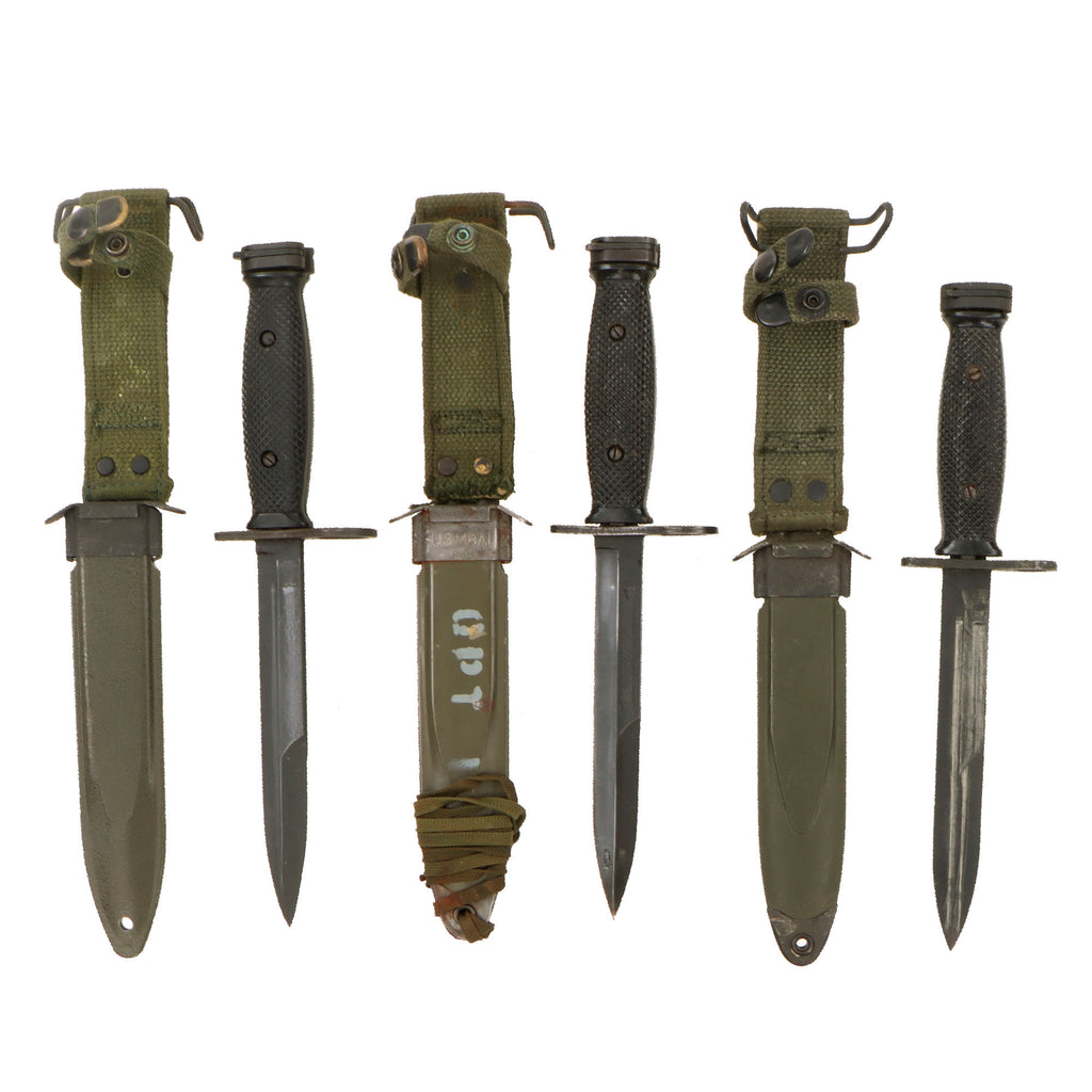 Original U.S. Vietnam War Era M7 Bayonet Lot with Scabbards - Imperial, Connetta, & KM4 Examples - Three Total