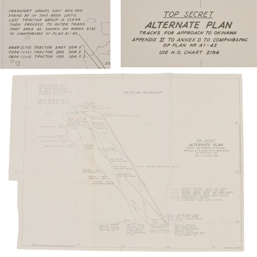 Original U.S. WWII Battle of Okinawa Top Secret Alternate Plan for Approach to Okinawa - 16 ½ x 22” Original Items