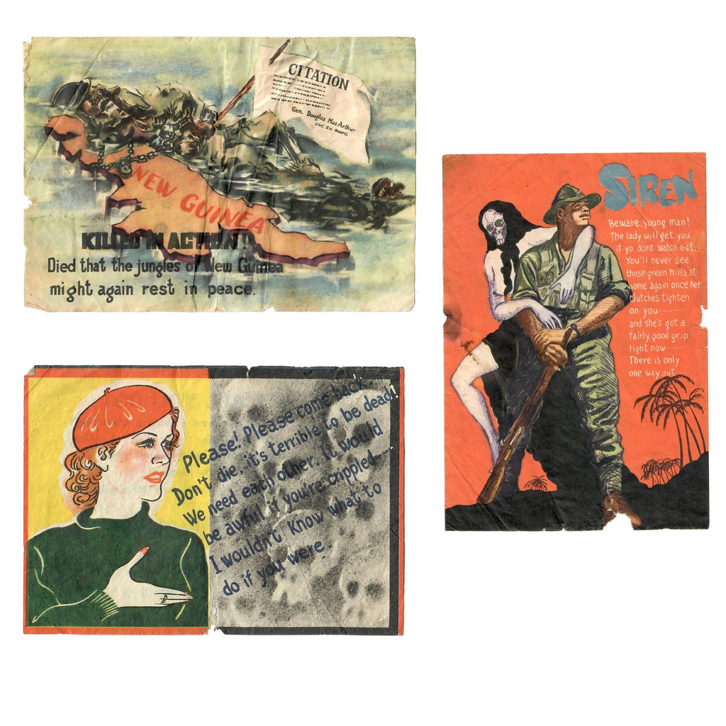 Original Japanese WWII Propaganda Leaflets Dropped on Australian Soldiers - Lot of 3 Original Items