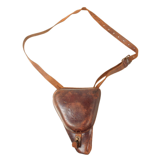 Original Japanese WWII Type 14 Nambu Pistol Leather Holster with Rare Shoulder Strap Original Items