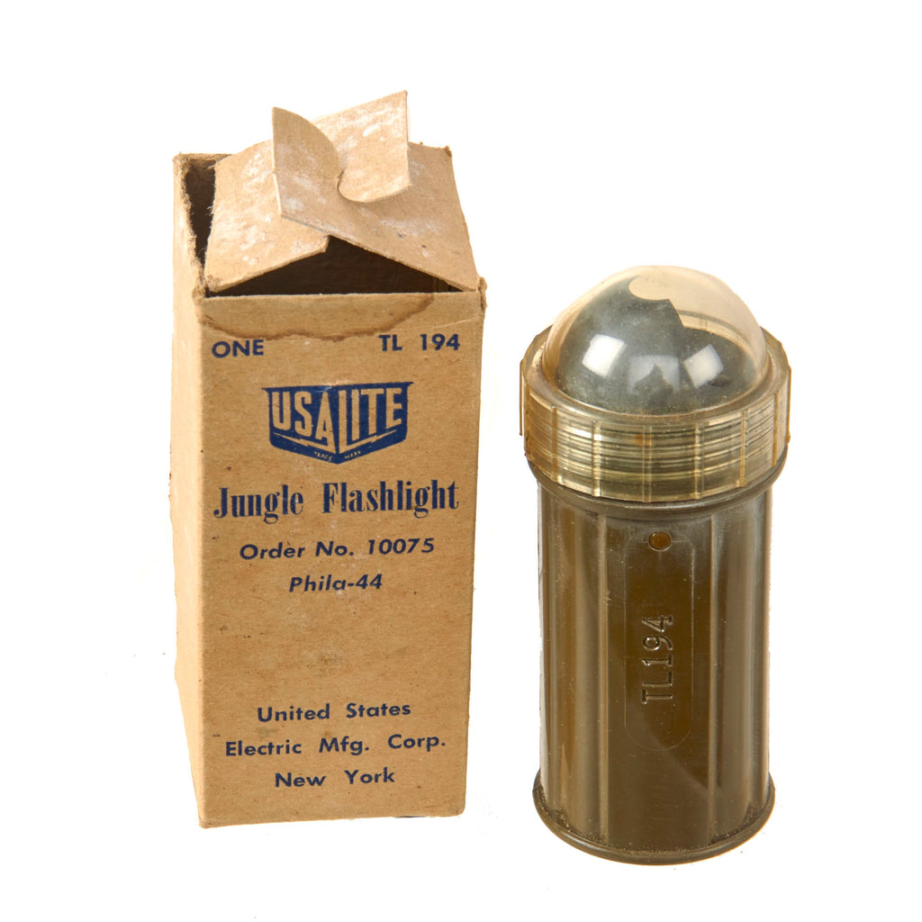 Original U.S. WWII USALITE TL-194 “Jungle Flashlight” in Original Box by Electric Manufacturing Corp. - Rare Original Items
